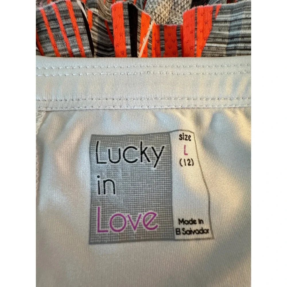 Lucky in Love‎ Tennis Skort Skirt Size L White Orange Grey Tiered Activewear
